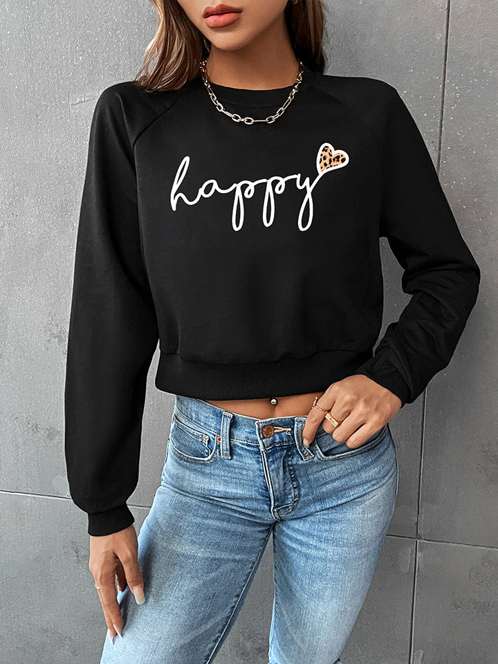 Raglan Sleeve HAPPY Graphic Sweatshirt