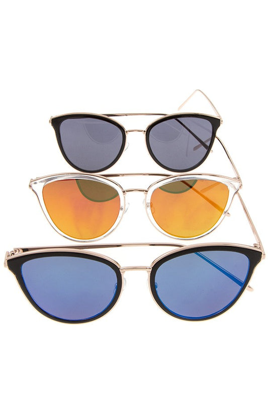 Ladies color lens metal framed sunglasses