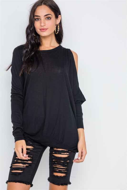 Side Sweep Sweater - Black