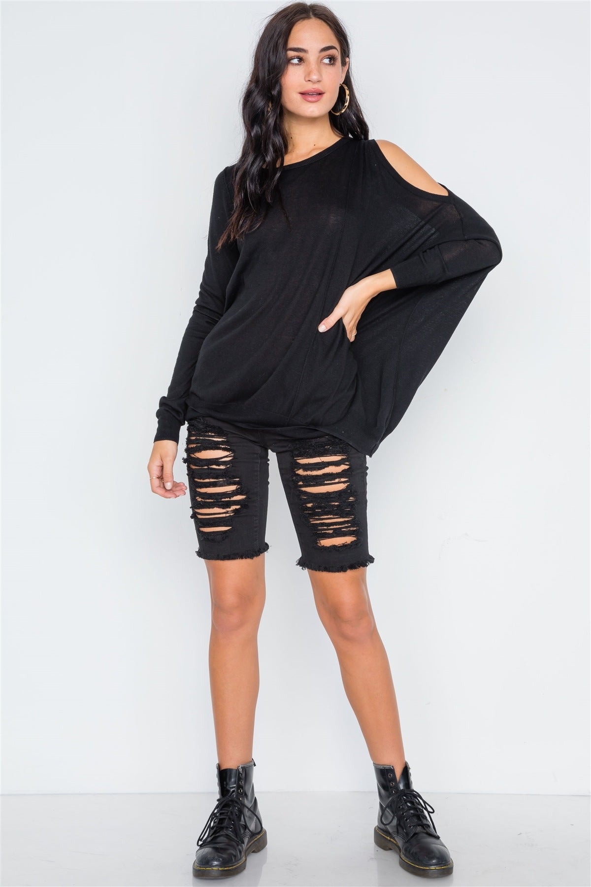 Side Sweep Sweater - Black