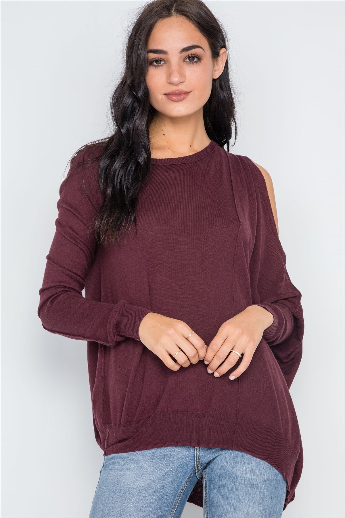 Side Sweep Sweater - Burgundy