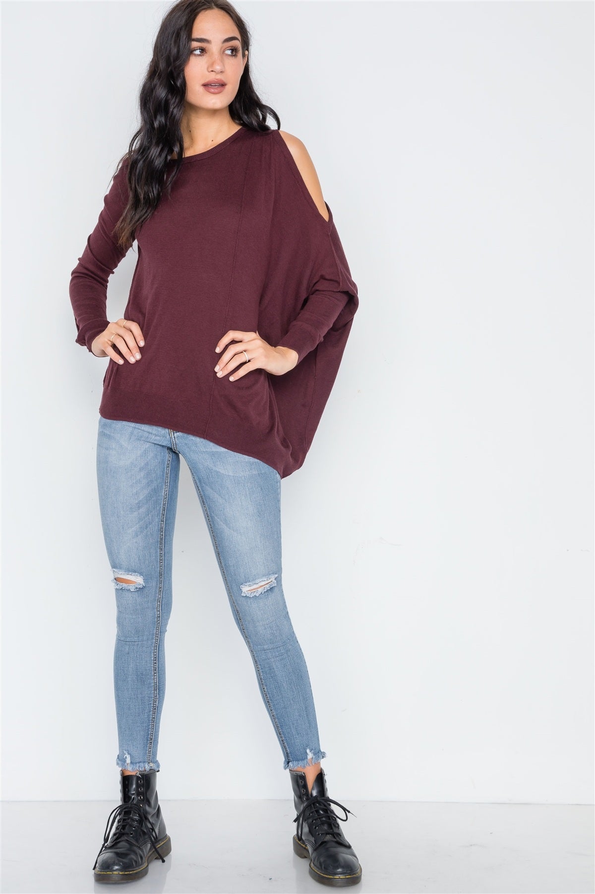 Side Sweep Sweater - Burgundy