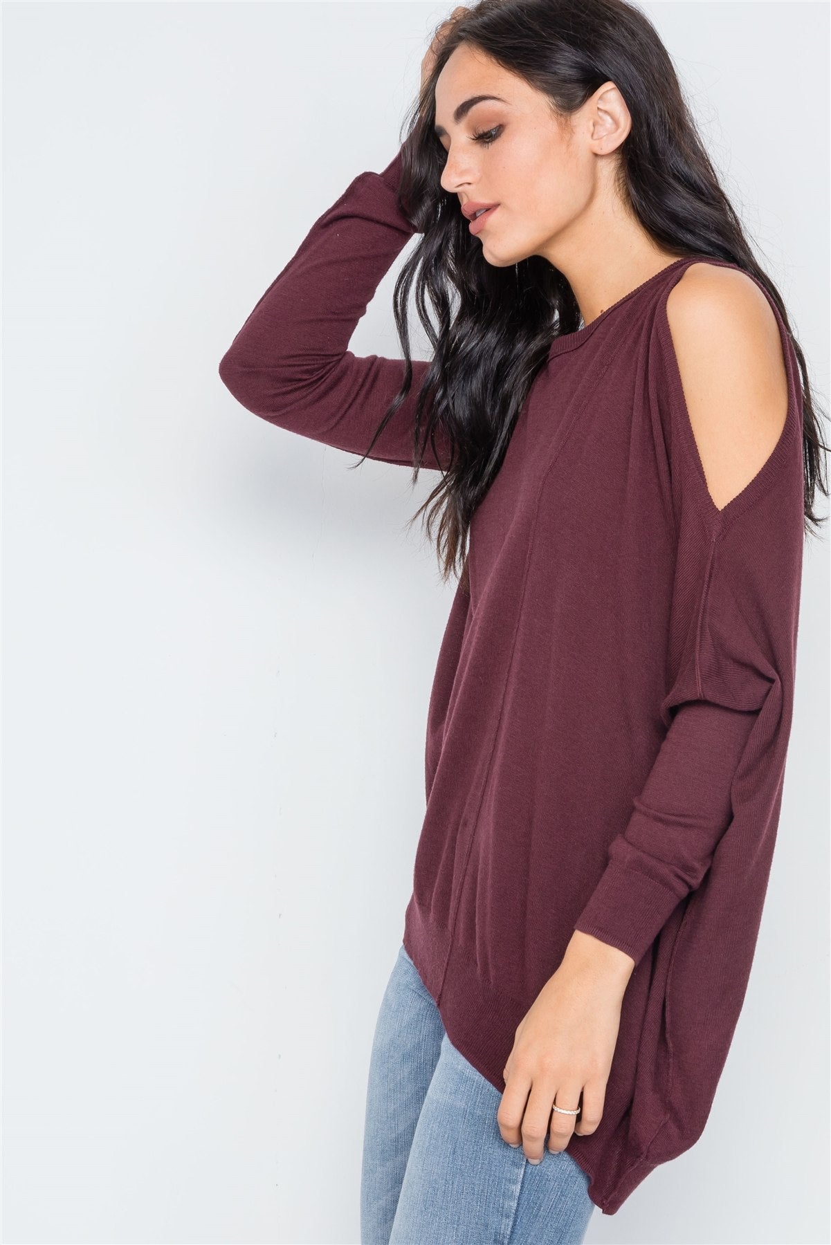 Side Sweep Sweater - Burgundy