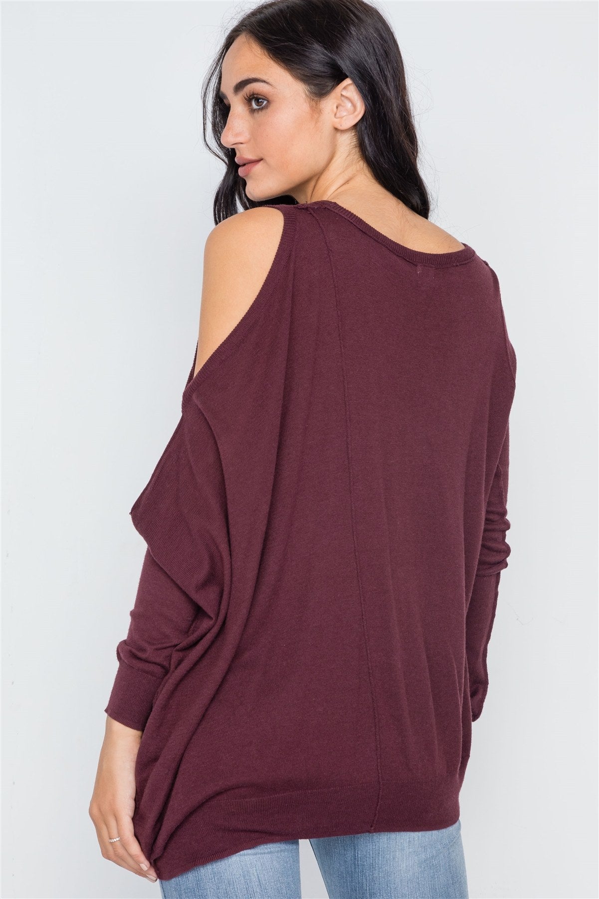 Side Sweep Sweater - Burgundy