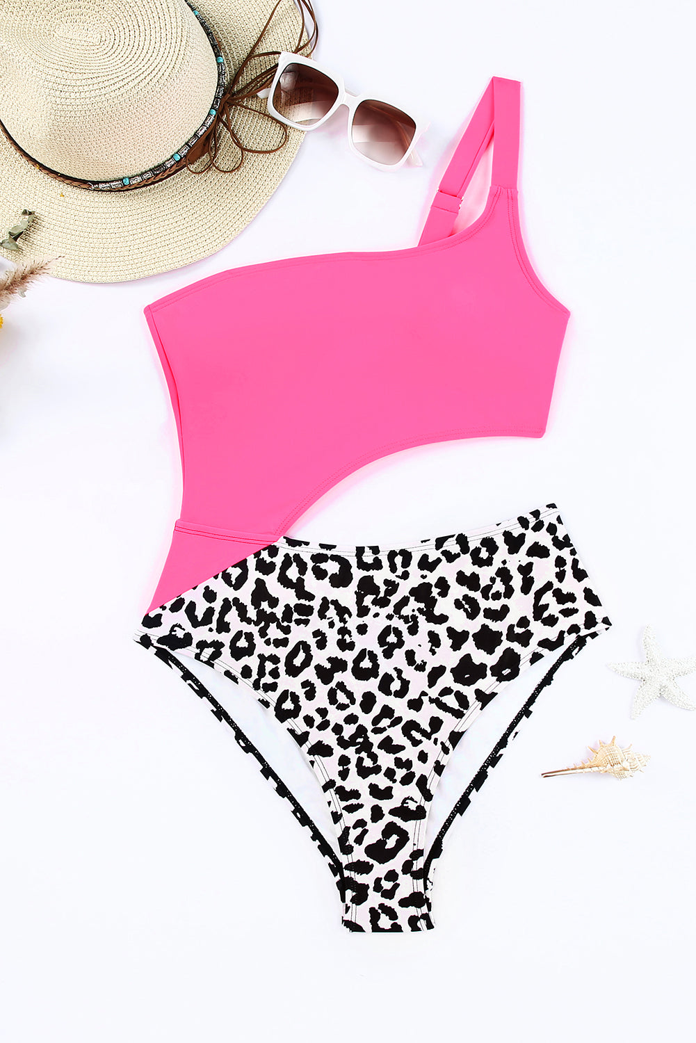 Leopard Cutout One-Shoulder One-Piece Swimsuit